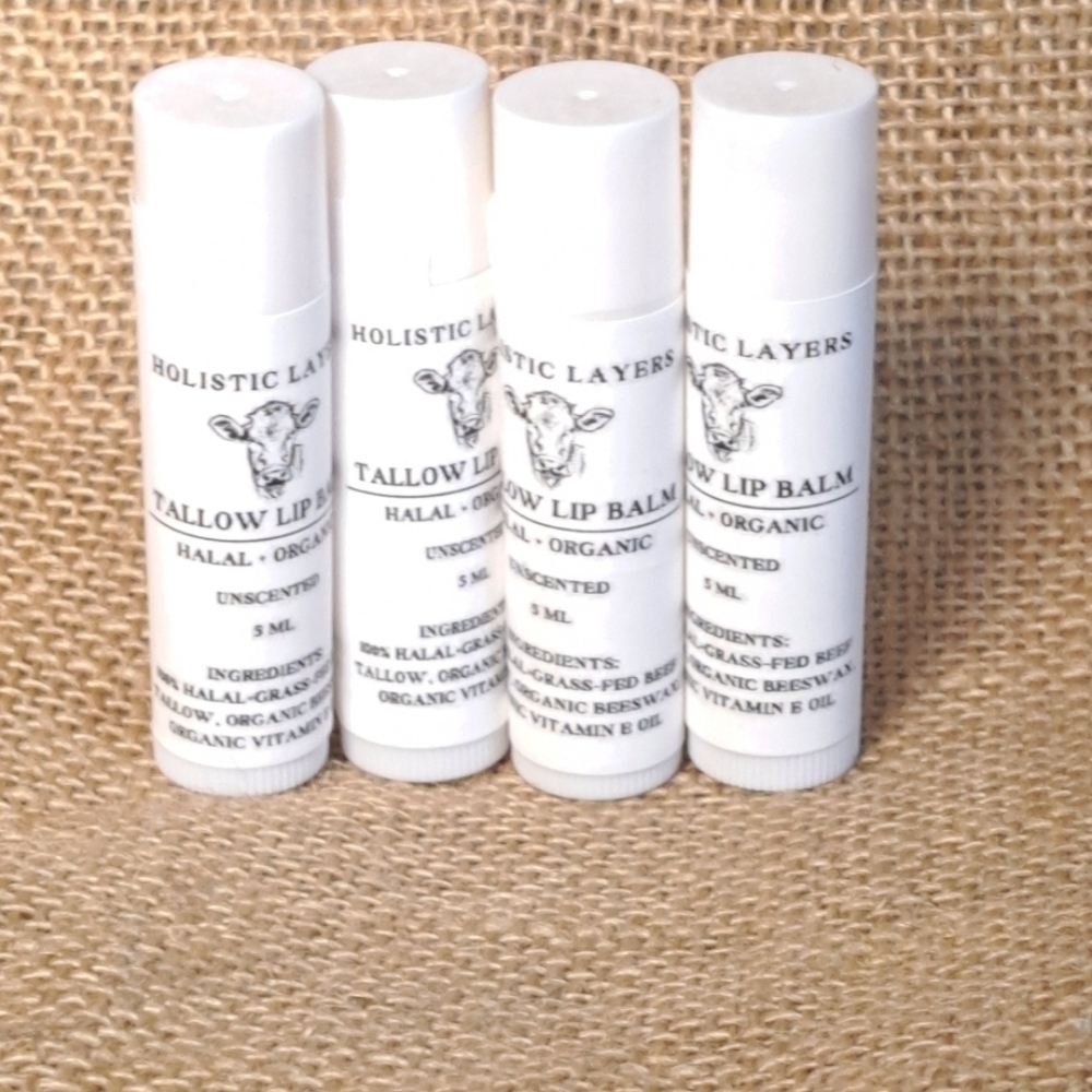 TALLOW Homemande Lip Balm, Beeswax, Vitamin E | Unscented | 5 ml X 4